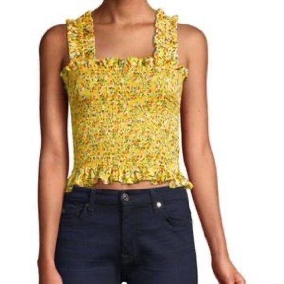 Petersyn Yellow Smocked Anke Floral Crop Top Small - Picture 1 of 7